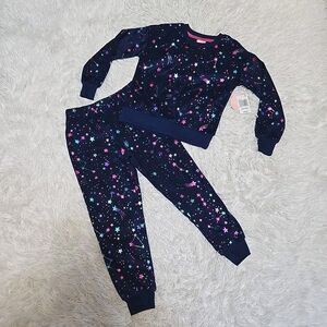 Dots and Dreams Pajama Set Girls XXS (4-5) Fleece Space Stars Pants Long Sleeve